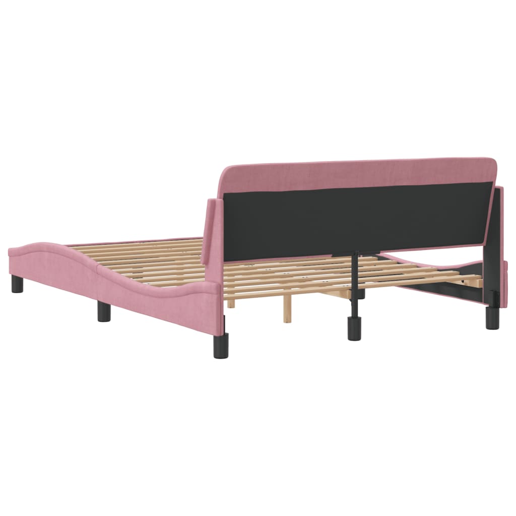 Estrutura de cama c/ cabeceira 140x190 cm veludo rosa