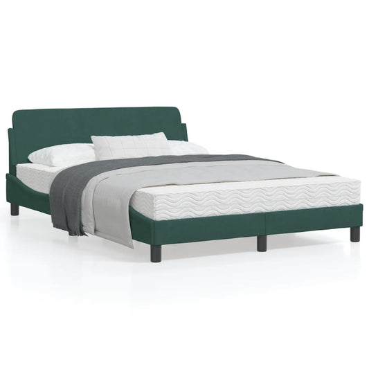 Estrutura de cama c/ cabeceira 140x200 cm veludo verde-escuro