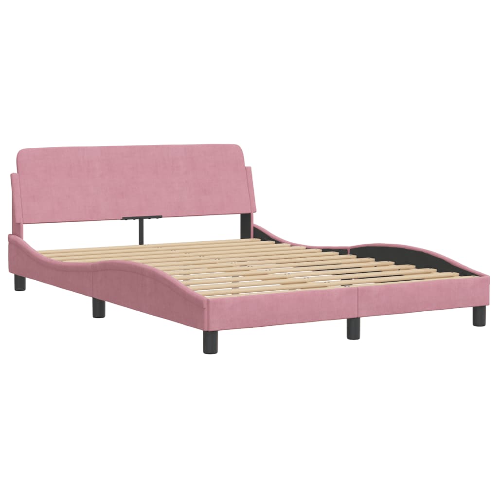 Estrutura de cama c/ cabeceira 140x200 cm veludo rosa