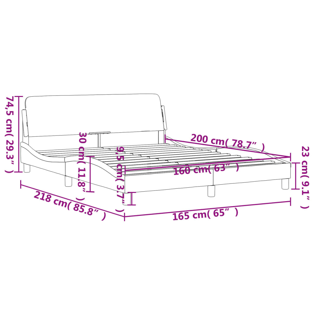 Estrutura de cama c/ cabeceira 160x200 cm veludo cinzento-claro