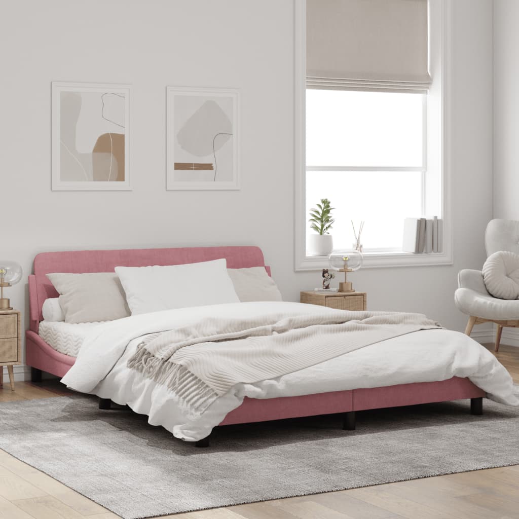 Estrutura de cama c/ cabeceira 160x200 cm veludo rosa