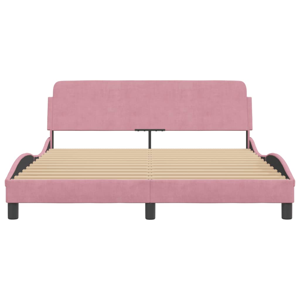 Estrutura de cama c/ cabeceira 160x200 cm veludo rosa