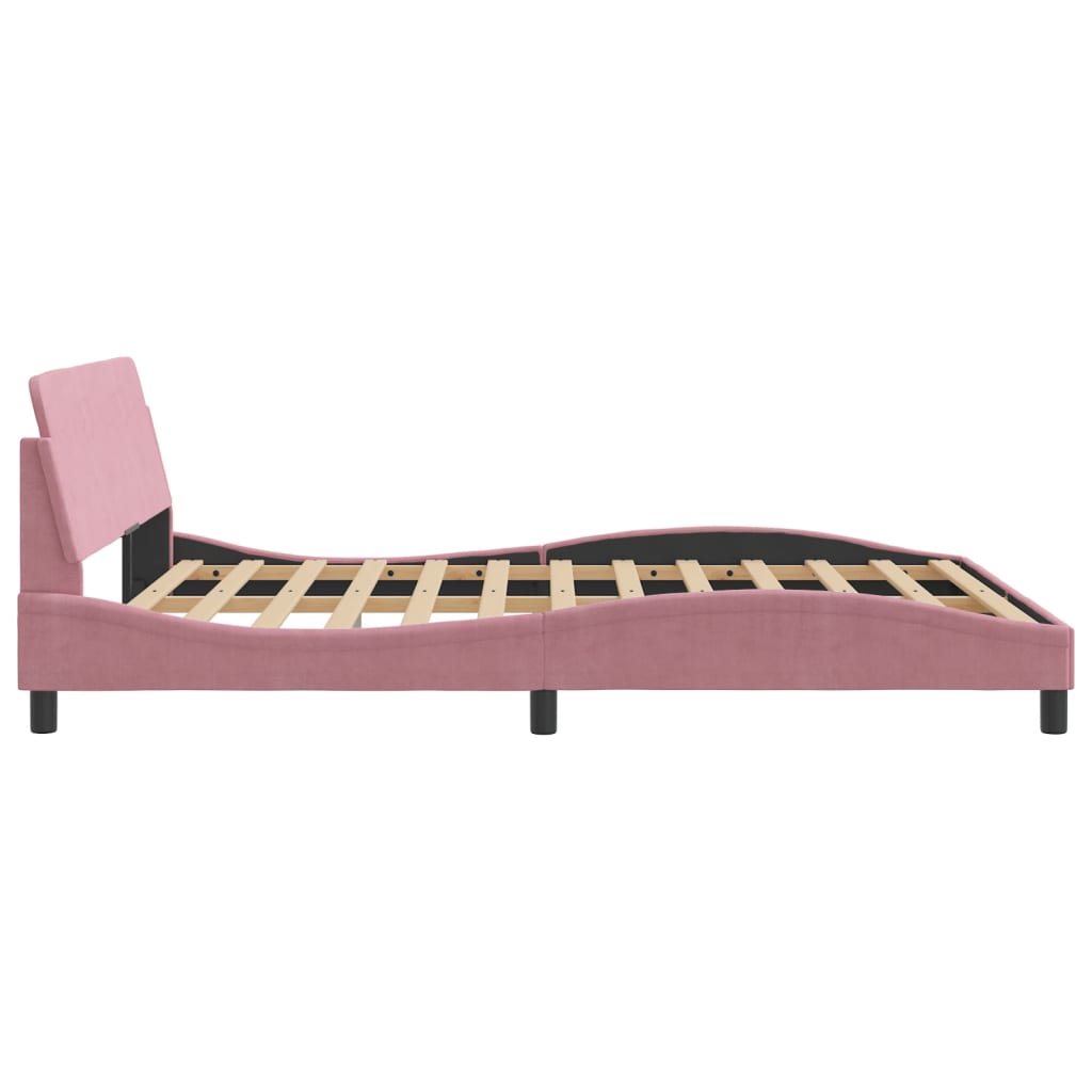 Estrutura de cama c/ cabeceira 160x200 cm veludo rosa