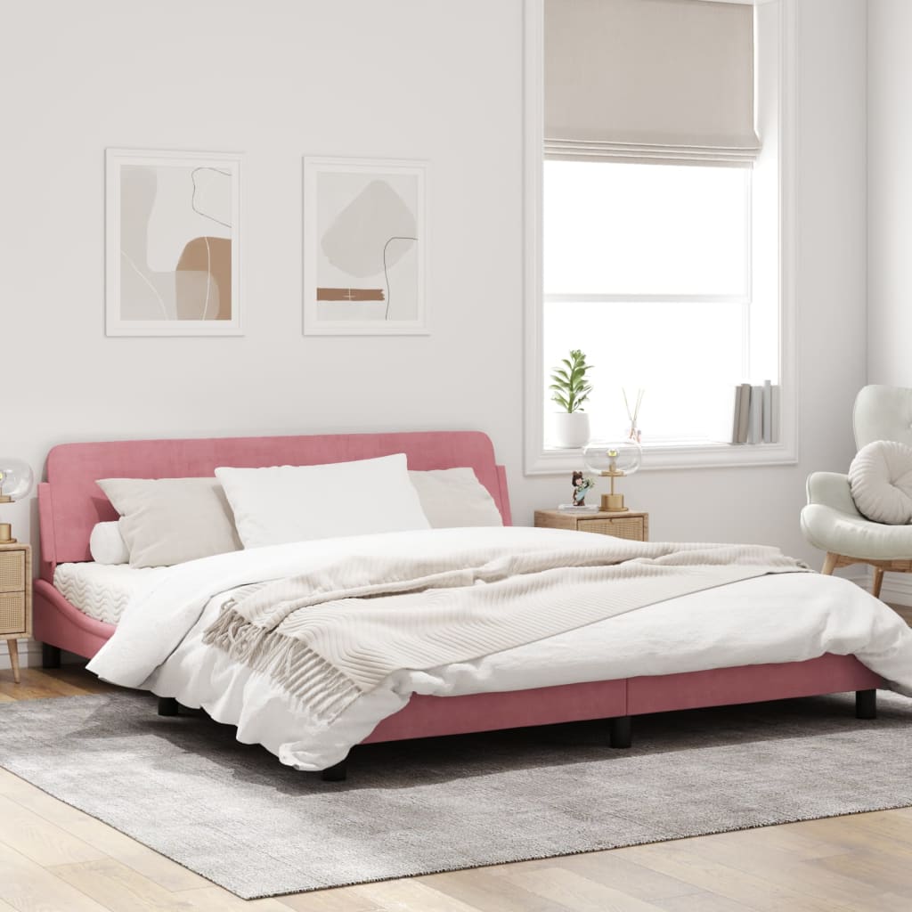 Estrutura de cama c/ cabeceira 180x200 cm veludo rosa