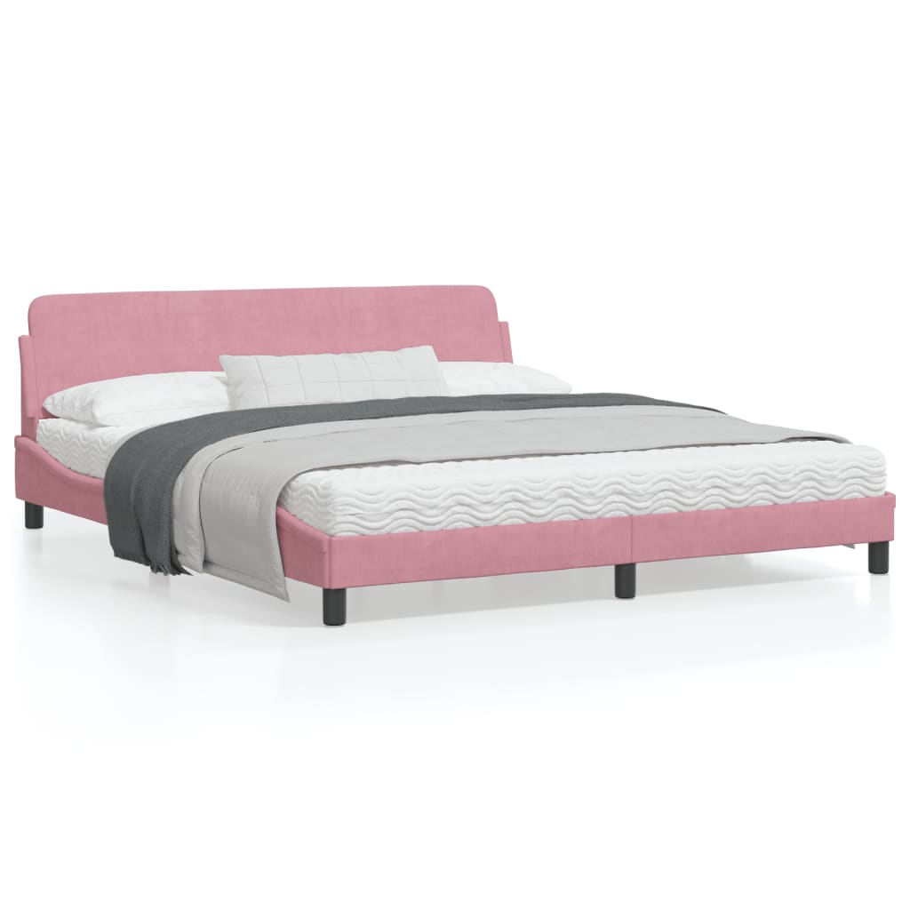 Estrutura de cama c/ cabeceira 180x200 cm veludo rosa