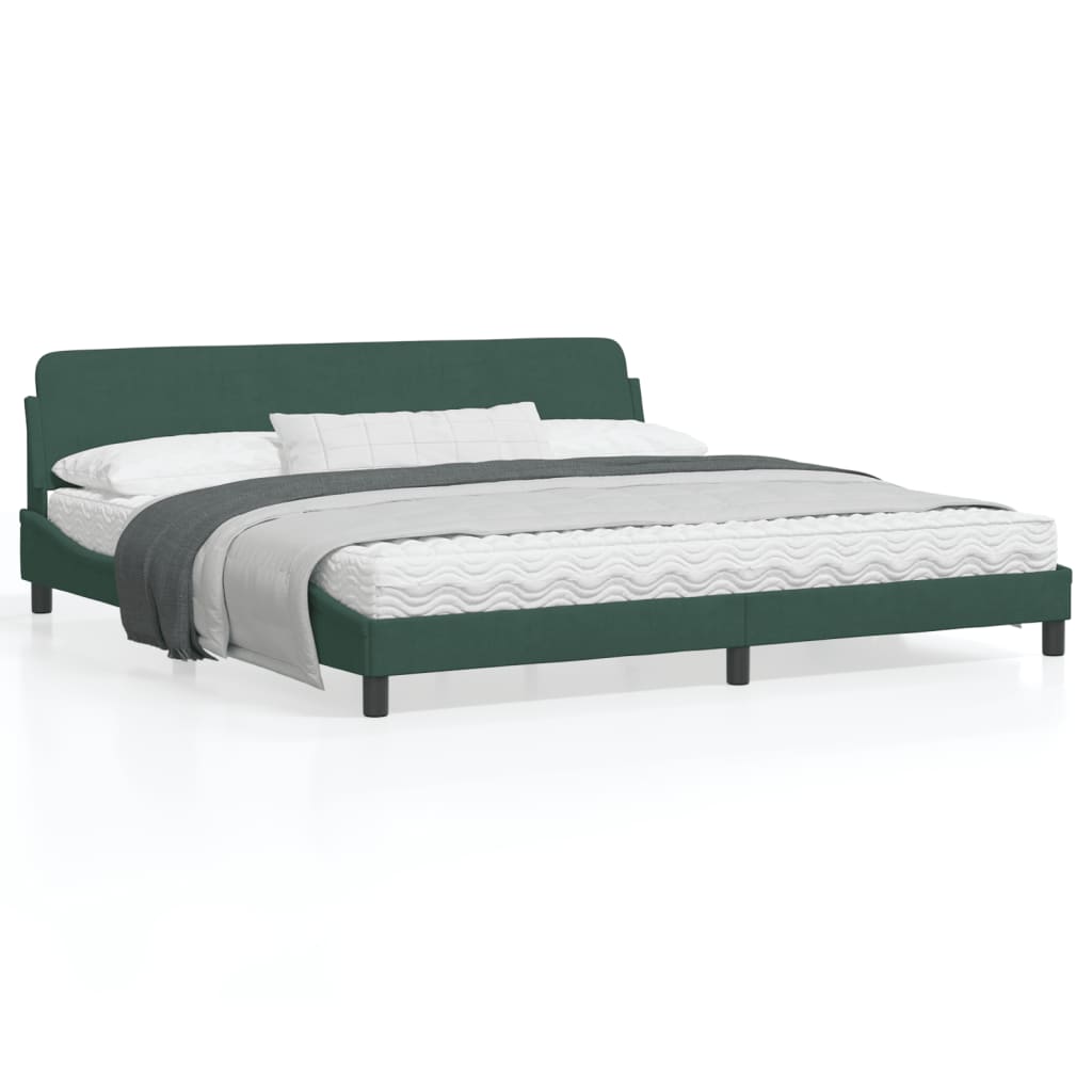 Estrutura de cama c/ cabeceira 200x200 cm veludo verde-escuro