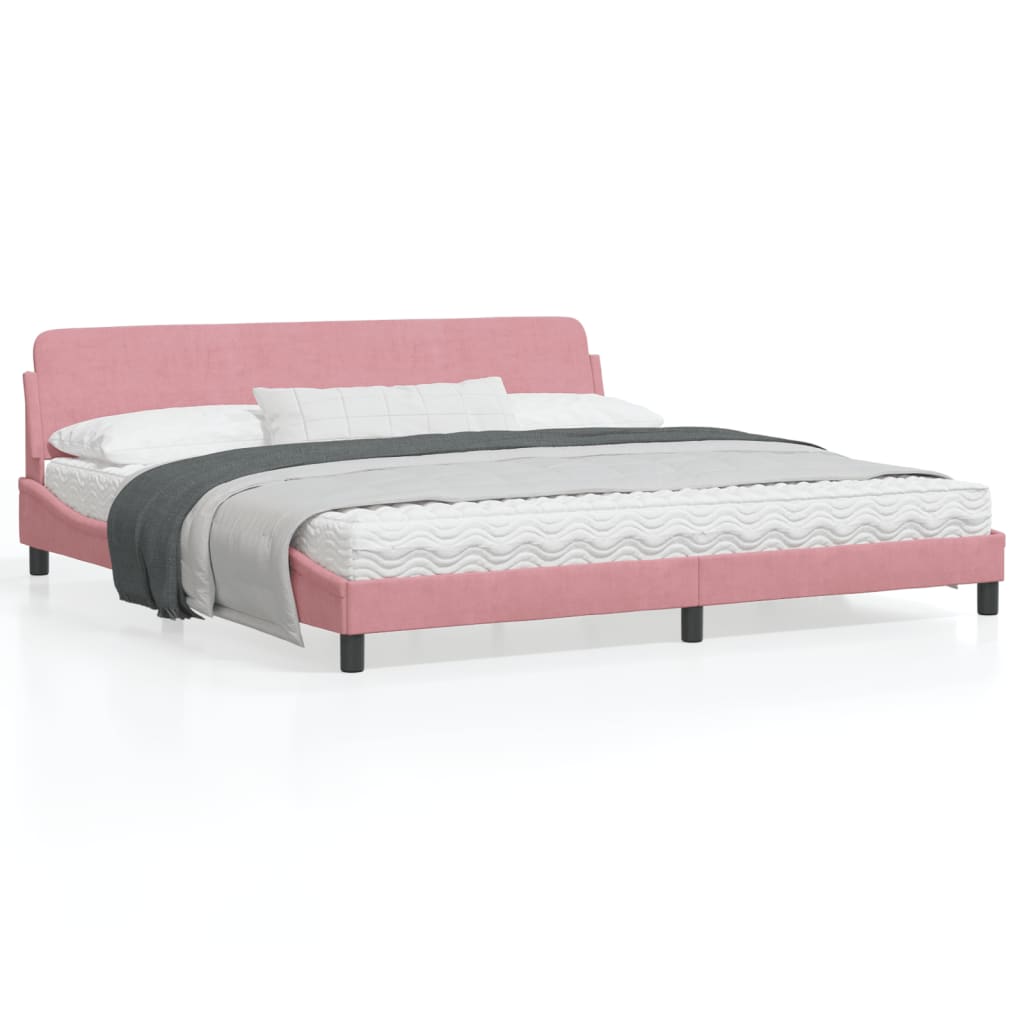 Estrutura de cama c/ cabeceira 200x200 cm veludo rosa