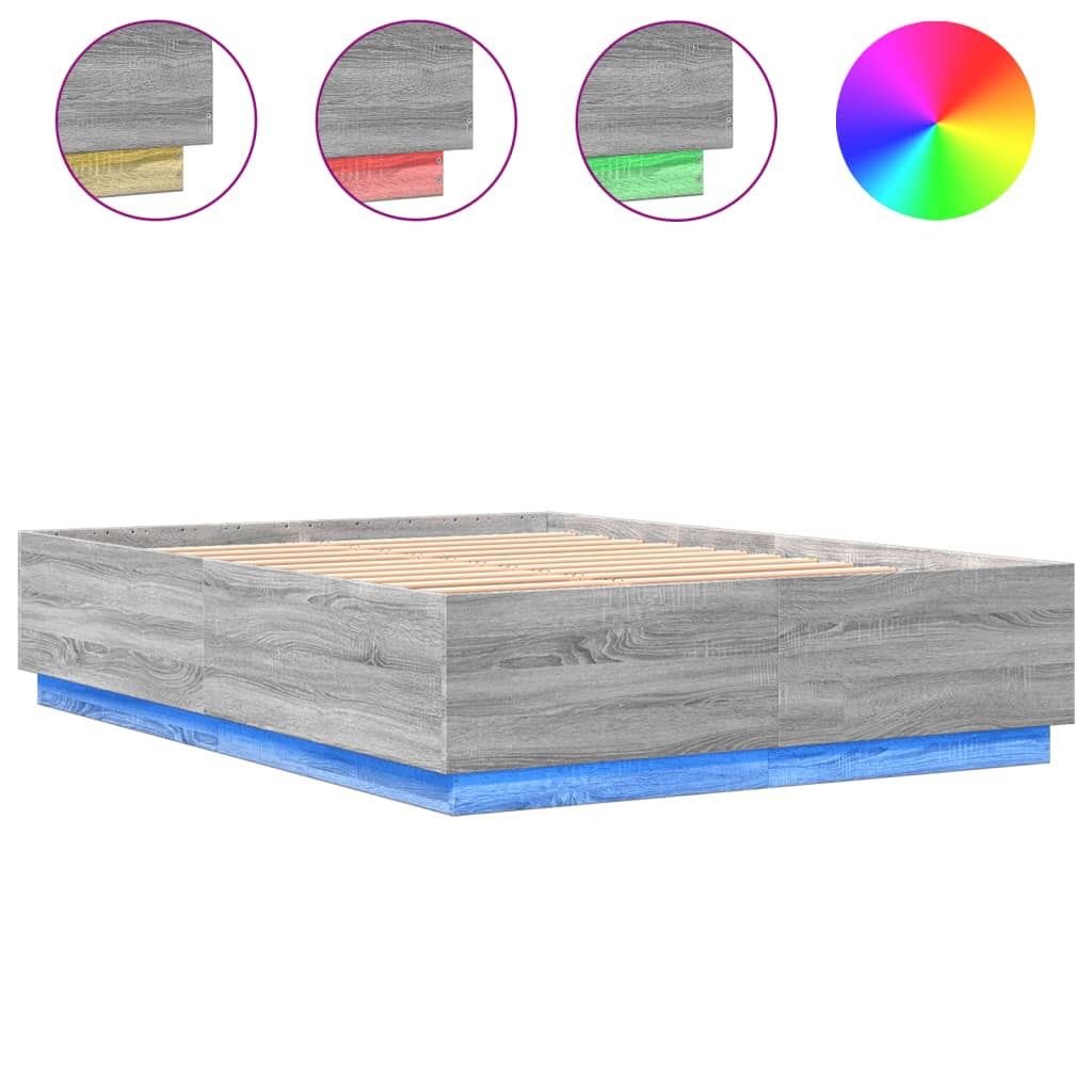 Estrutura de cama c/ luzes LED derivados madeira cinza sonoma