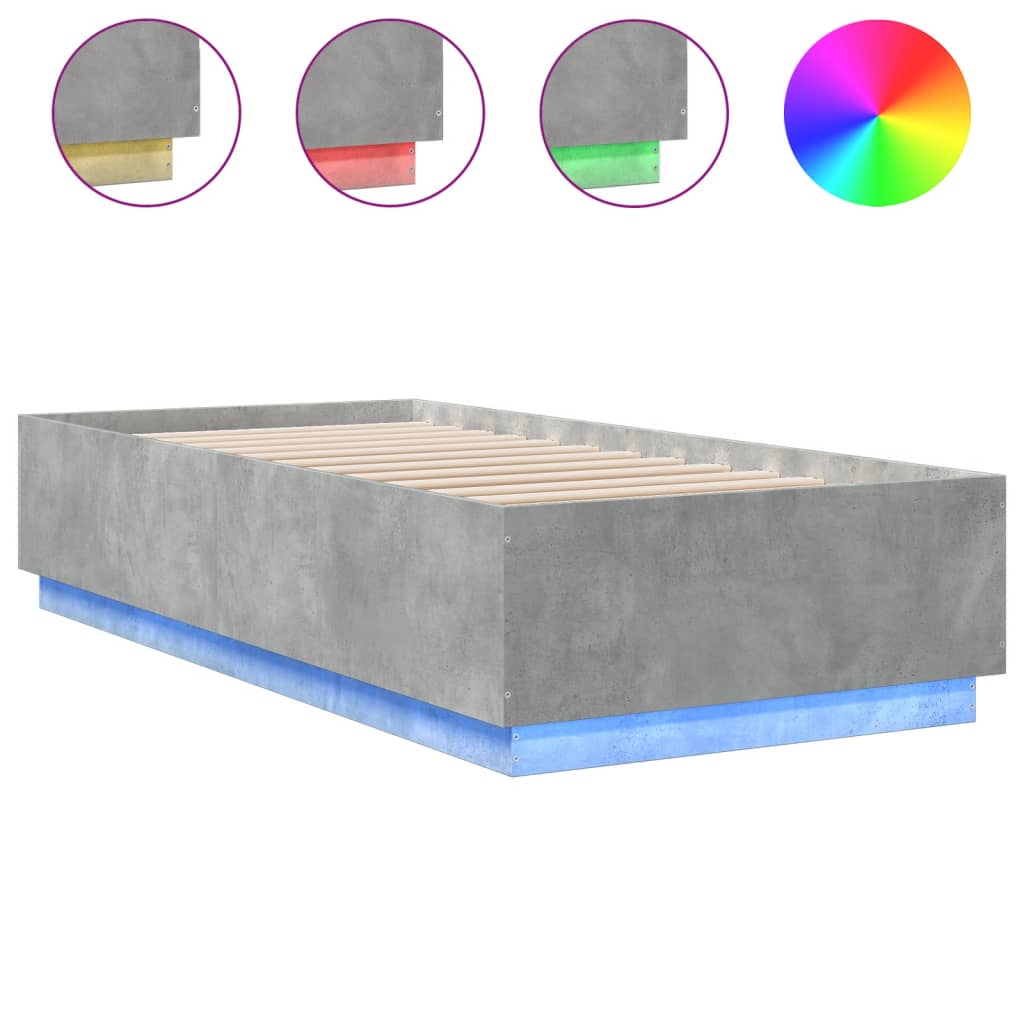 Estrutura de cama c/ luzes LED derivados madeira cinza cimento