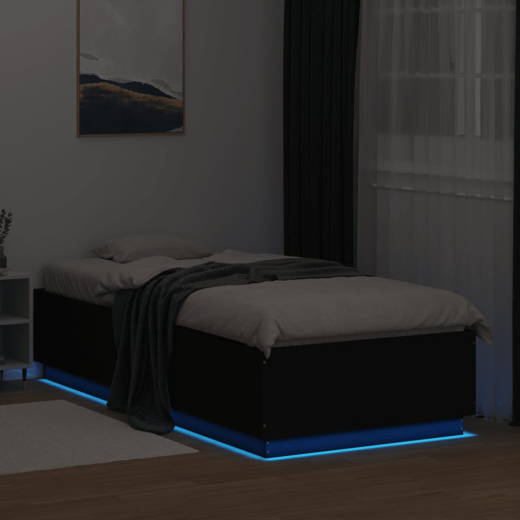 Estrutura de cama c/ luzes LED 90x200cm derivados madeira preto