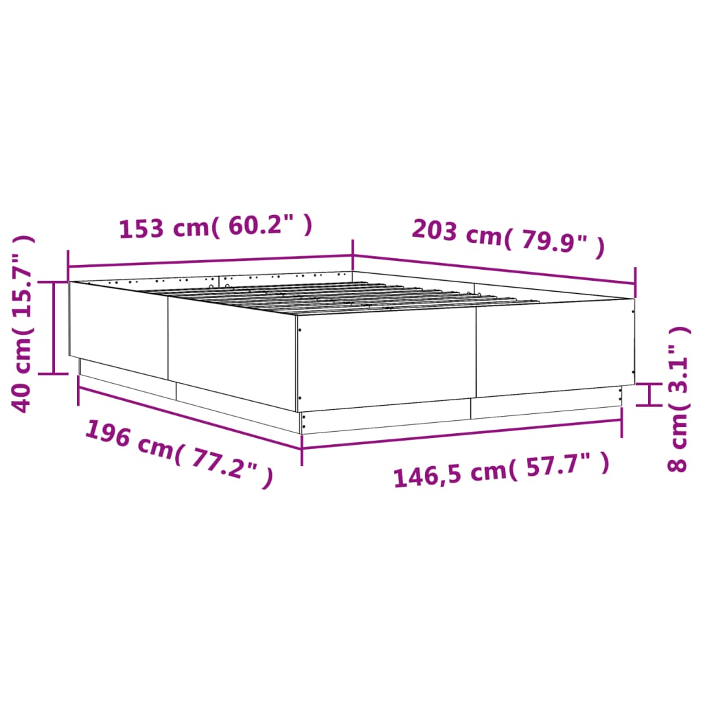 Estrutura de cama 150x200 cm derivados de madeira cinza cimento