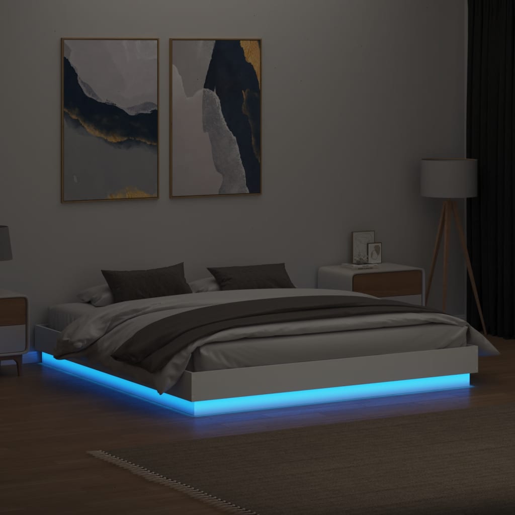 Estrutura de cama com luzes LED 200x200 cm branco