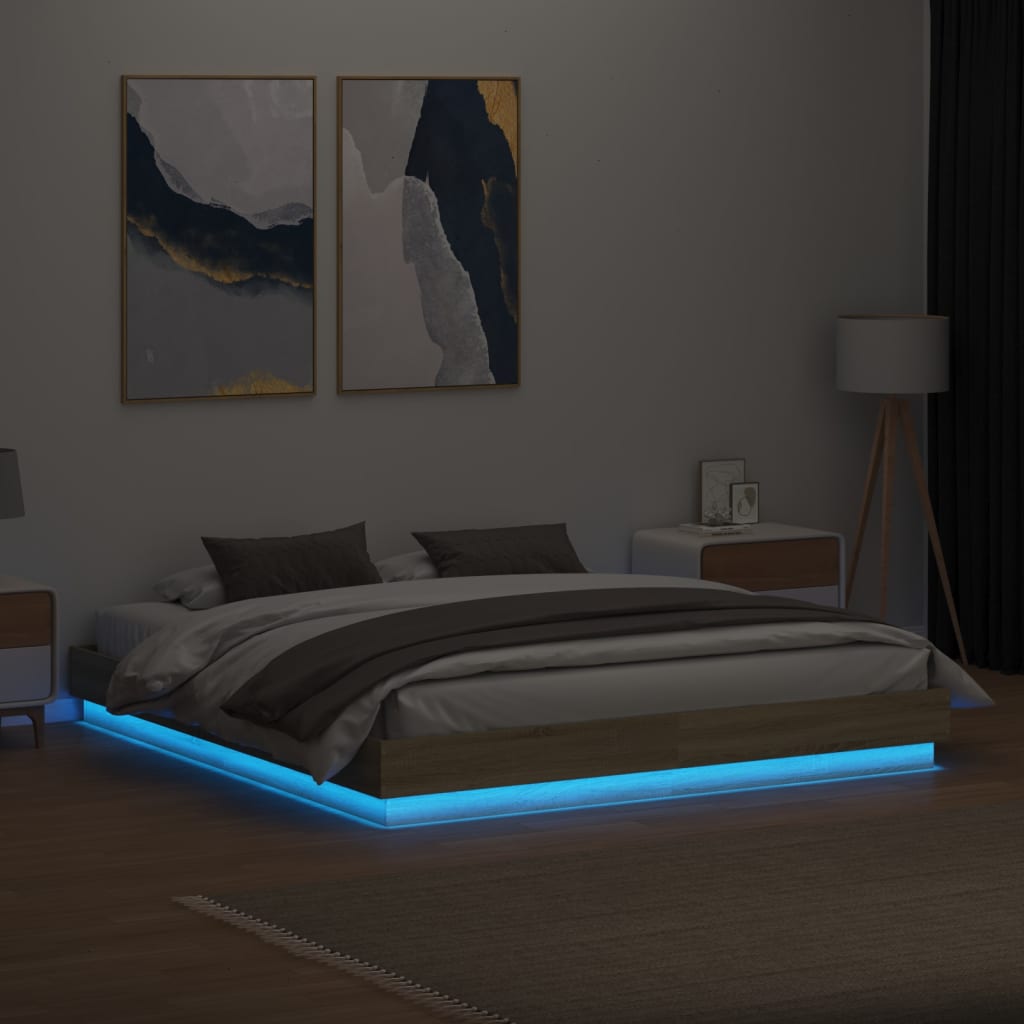 Estrutura de cama com luzes LED 200x200 cm carvalho sonoma