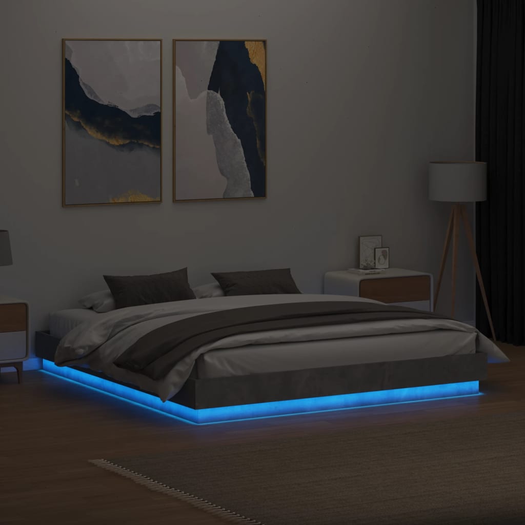 Estrutura de cama com luzes LED 200x200 cm cinzento-cimento