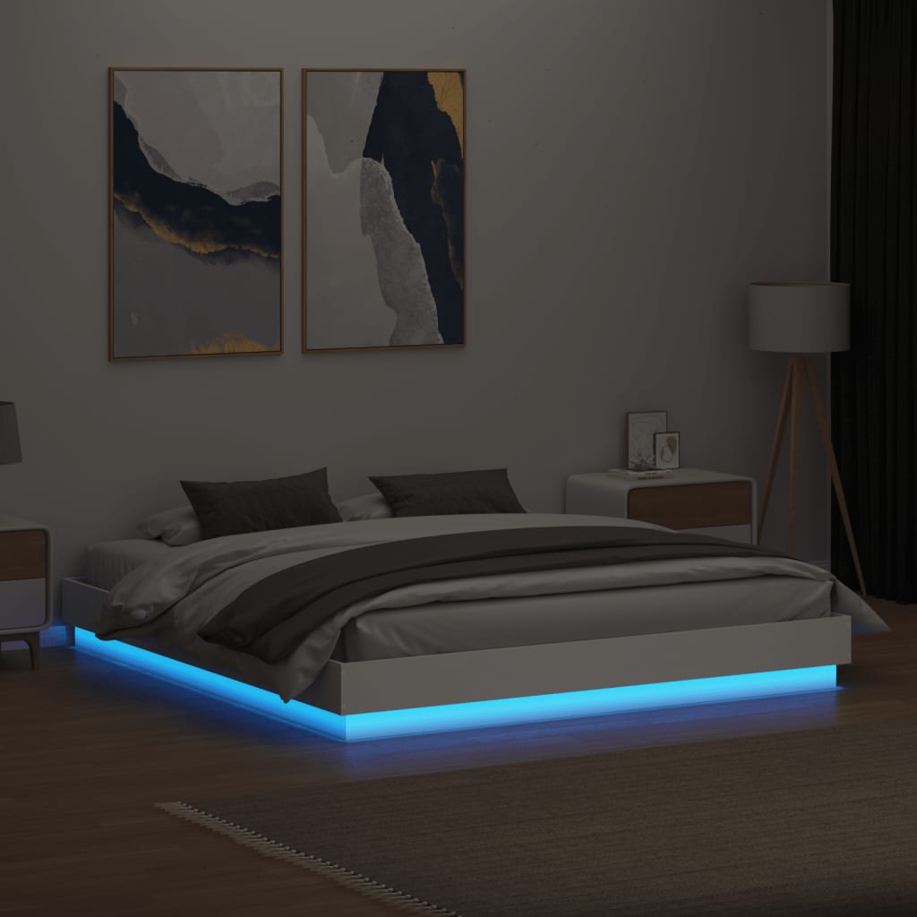 Estrutura de cama com luzes LED 180x200 cm branco