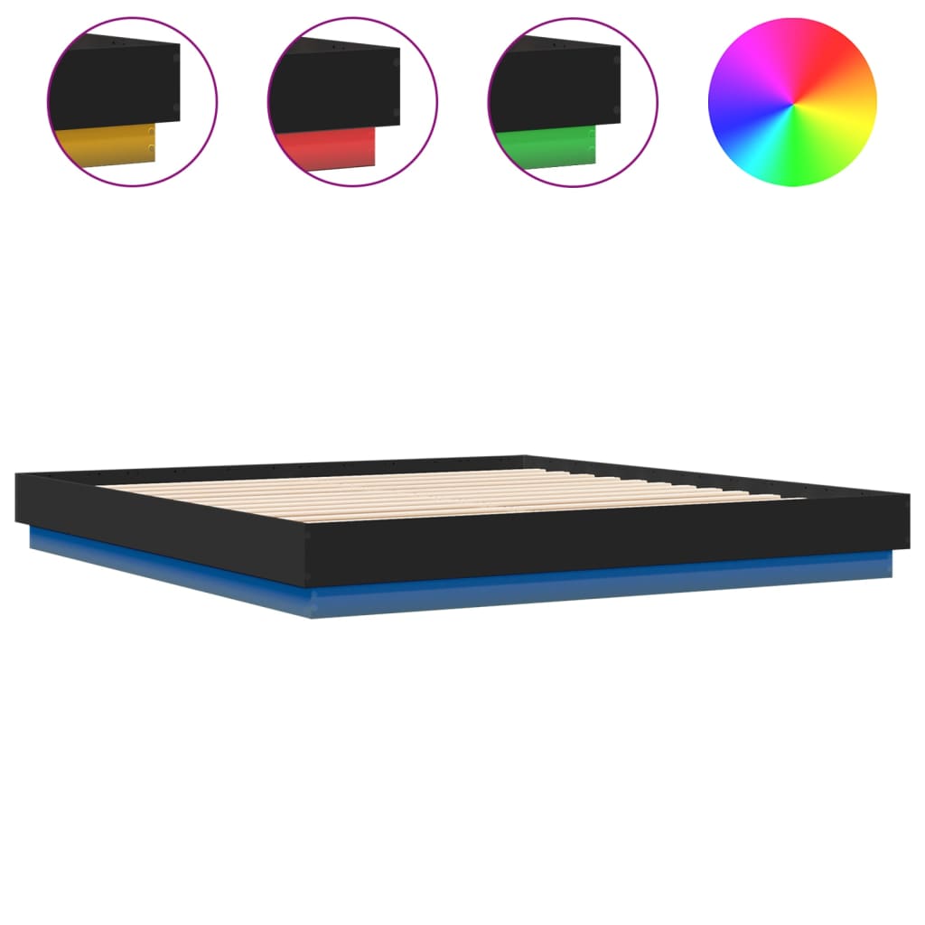 Estrutura de cama com luzes LED 180x200 cm preto