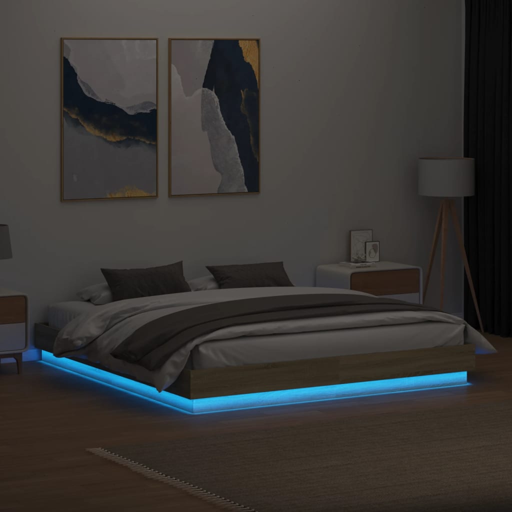 Estrutura de cama com luzes LED 180x200 cm carvalho sonoma