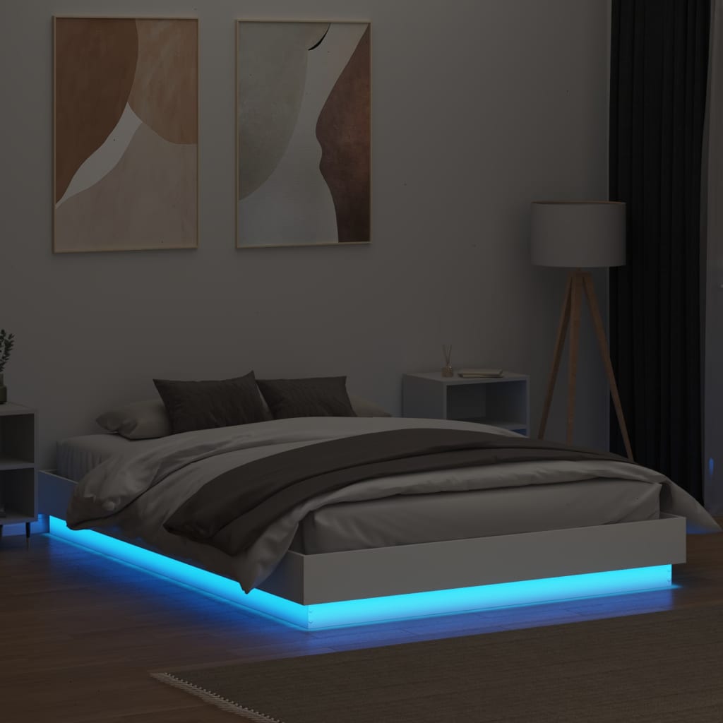 Estrutura de cama com luzes LED 160x200 cm branco