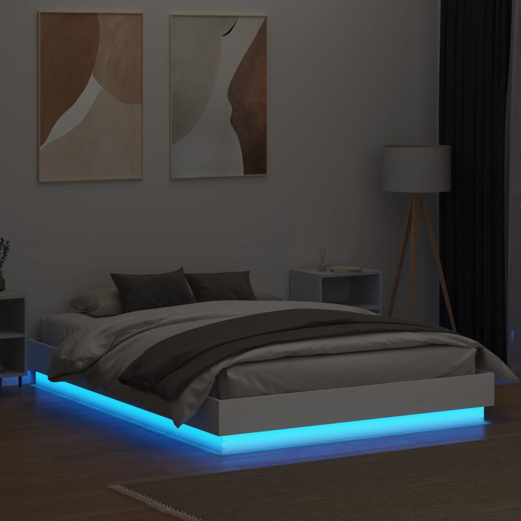 Estrutura de cama com luzes LED 150x200 cm branco