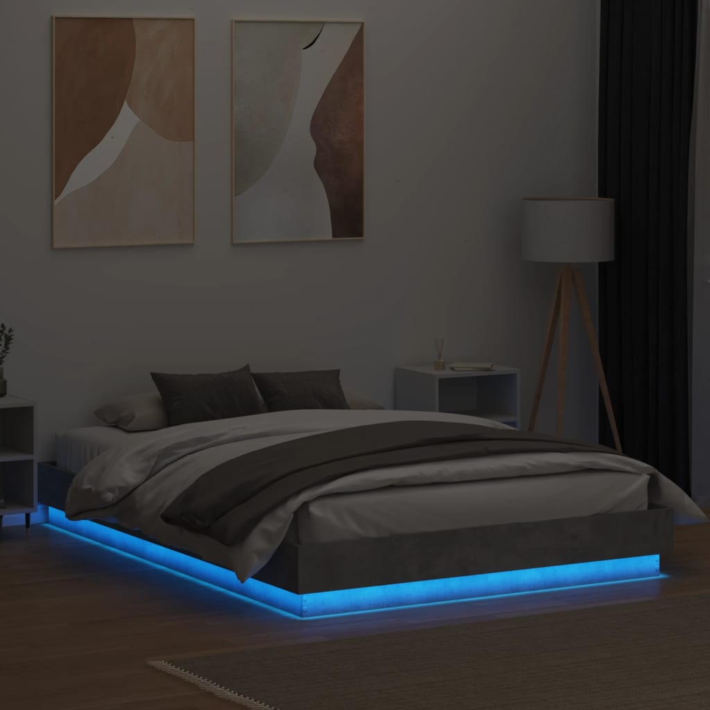 Estrutura de cama com luzes LED 150x200 cm cinzento cimento