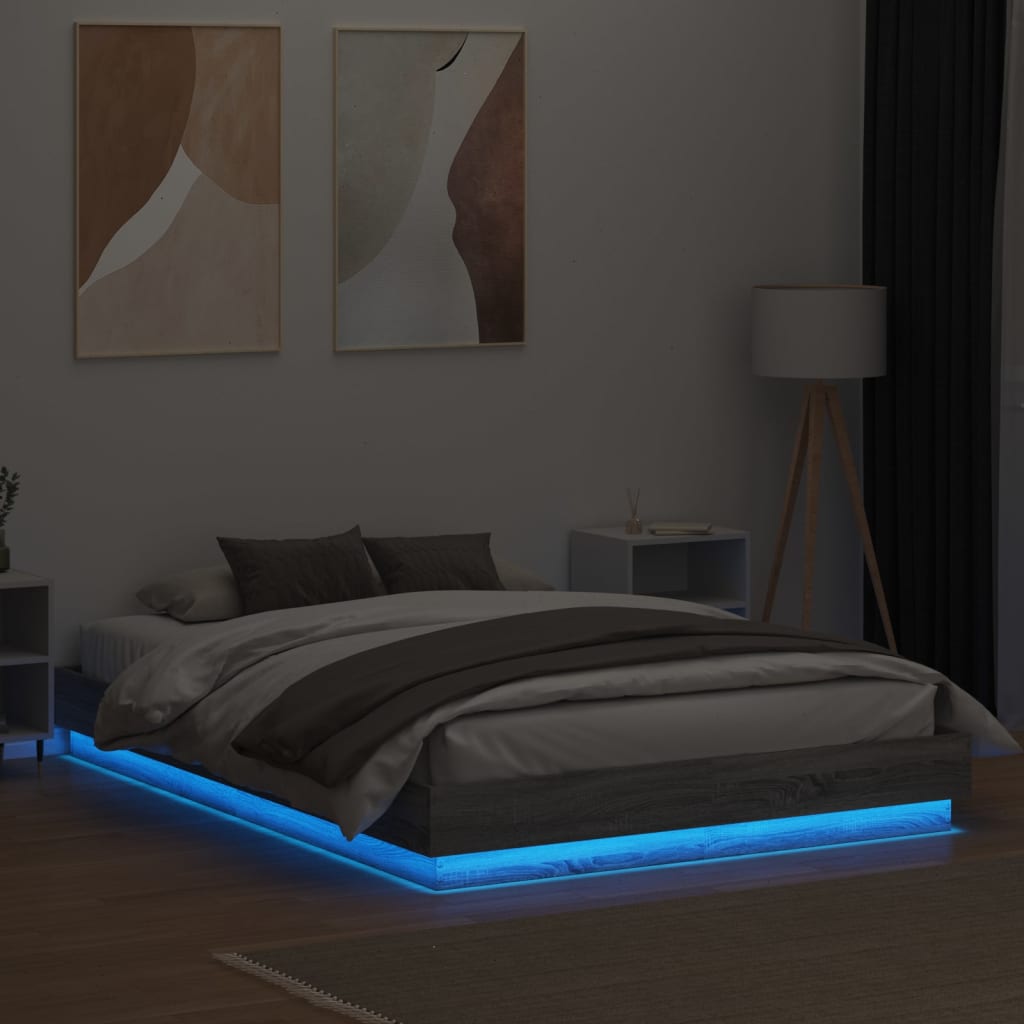 Estrutura de cama com luzes LED 120x200 cm cinzento sonoma