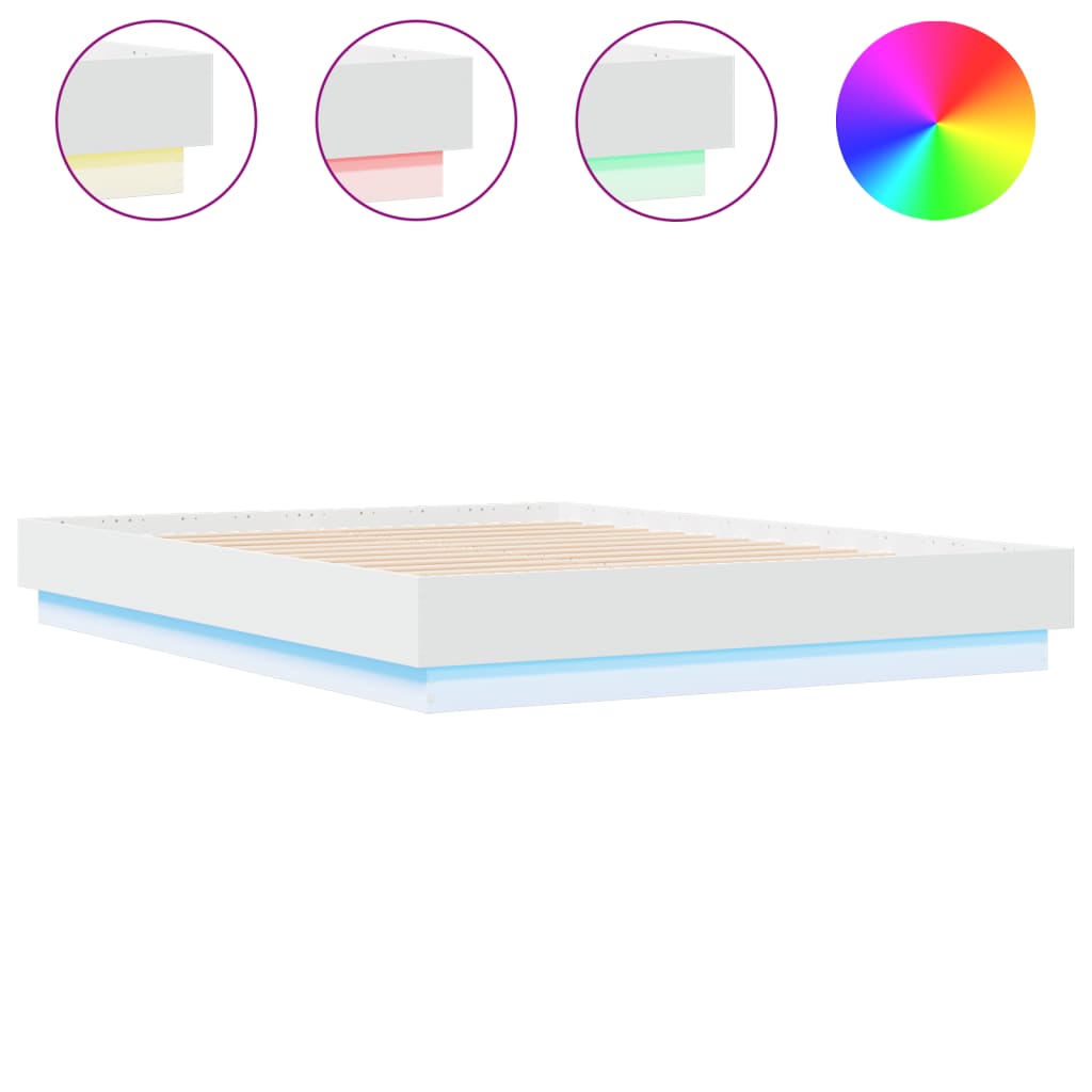 Estrutura de cama com luzes LED 140x190 cm branco