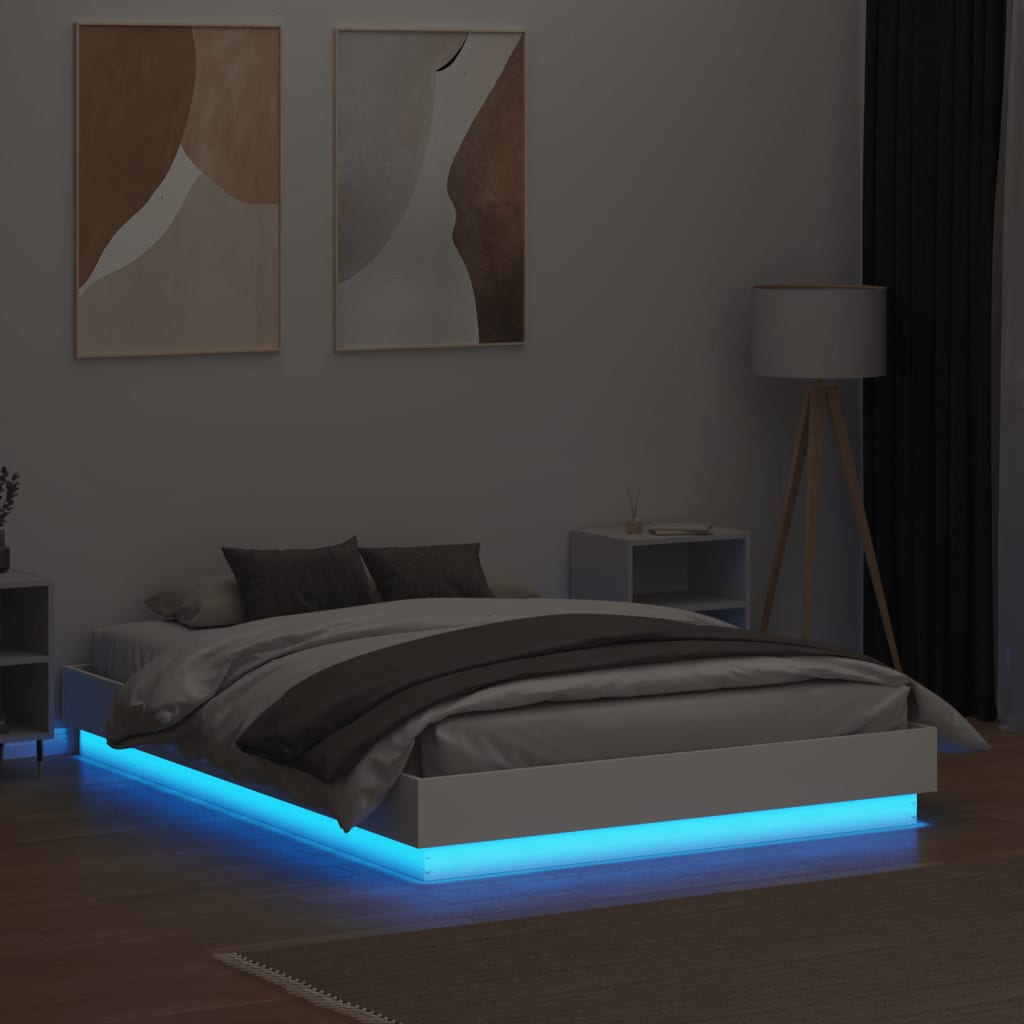 Estrutura de cama com luzes LED 140x190 cm branco