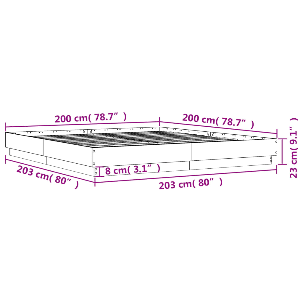 Estrutura de cama 200x200 cm derivados madeira cinzento sonoma