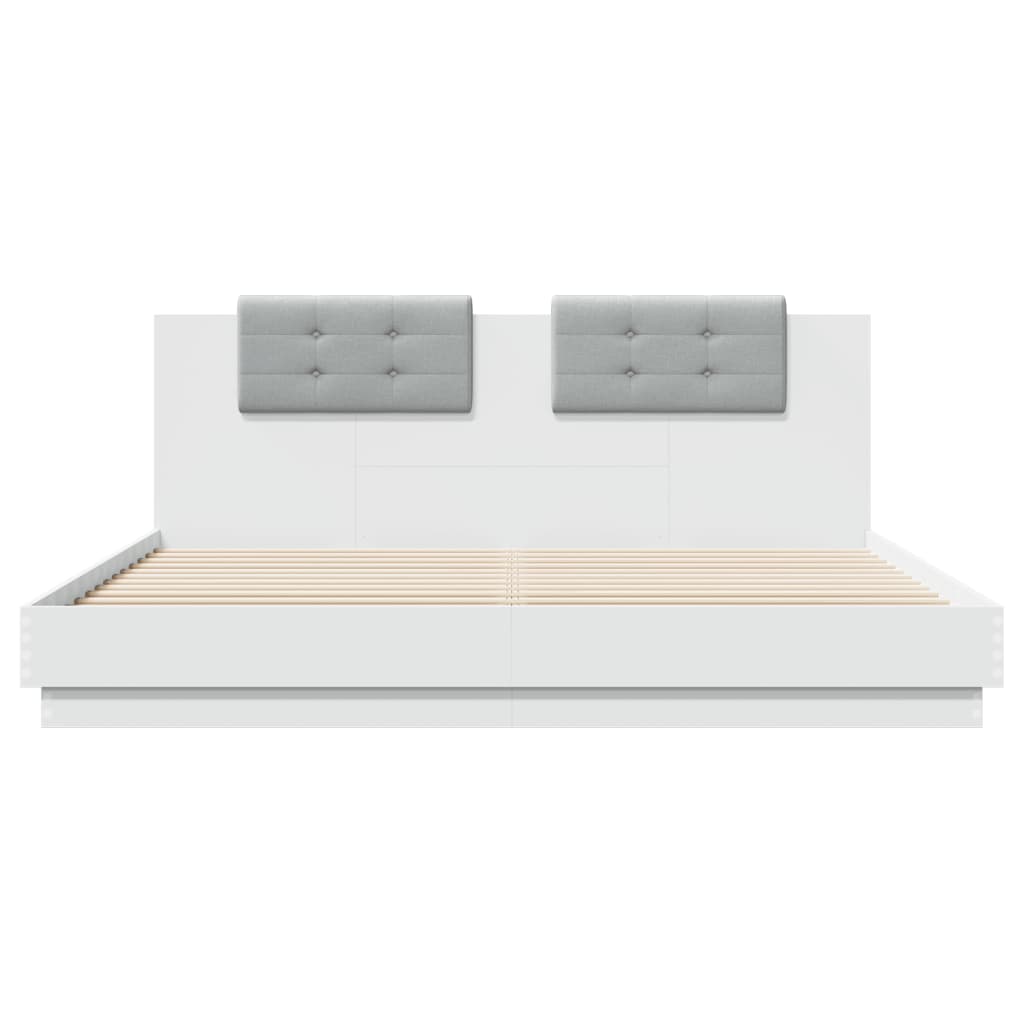 Estrutura de cama com cabeceira e luzes LED 200x200 cm branco