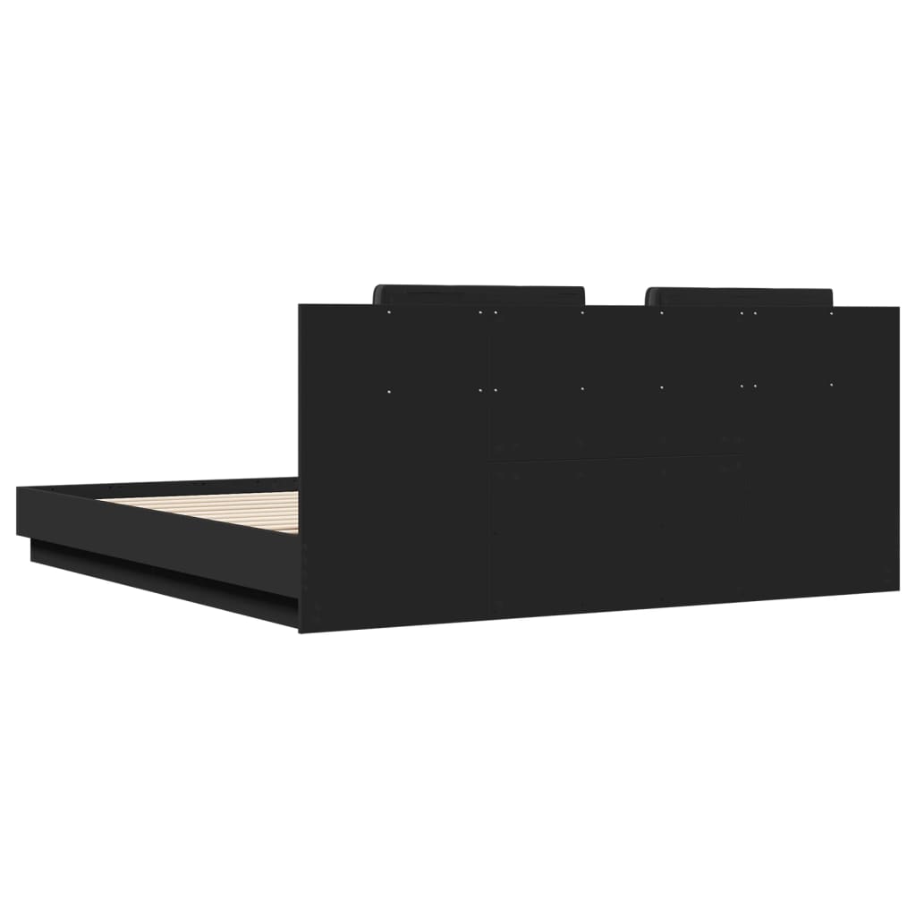 Estrutura de cama com cabeceira e luzes LED 200x200 cm preto