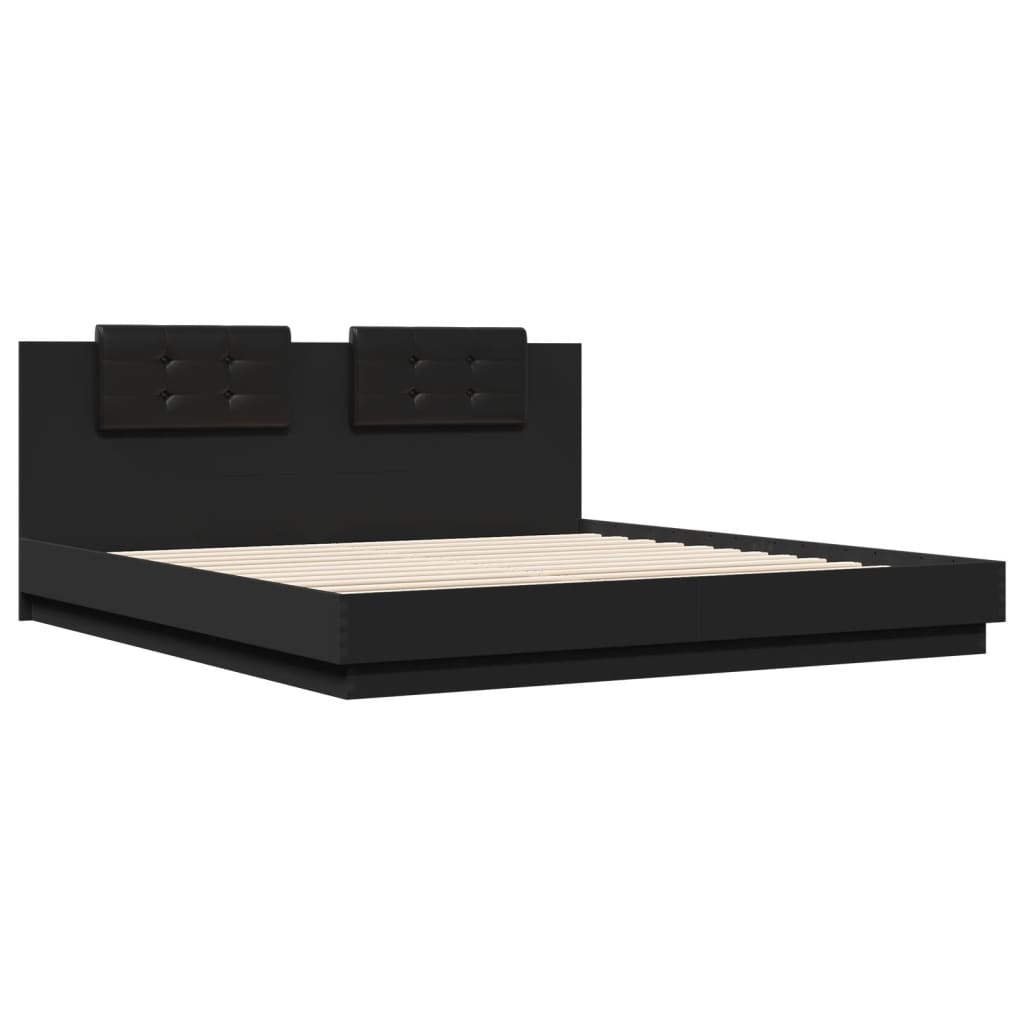 Estrutura de cama com cabeceira e luzes LED 180x200 cm preto