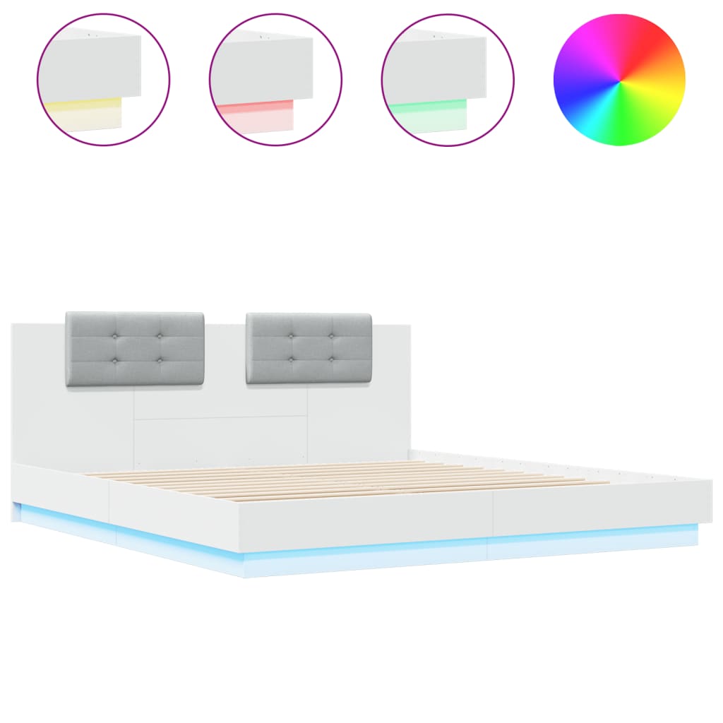 Estrutura de cama com cabeceira e luzes LED 160x200 cm branco