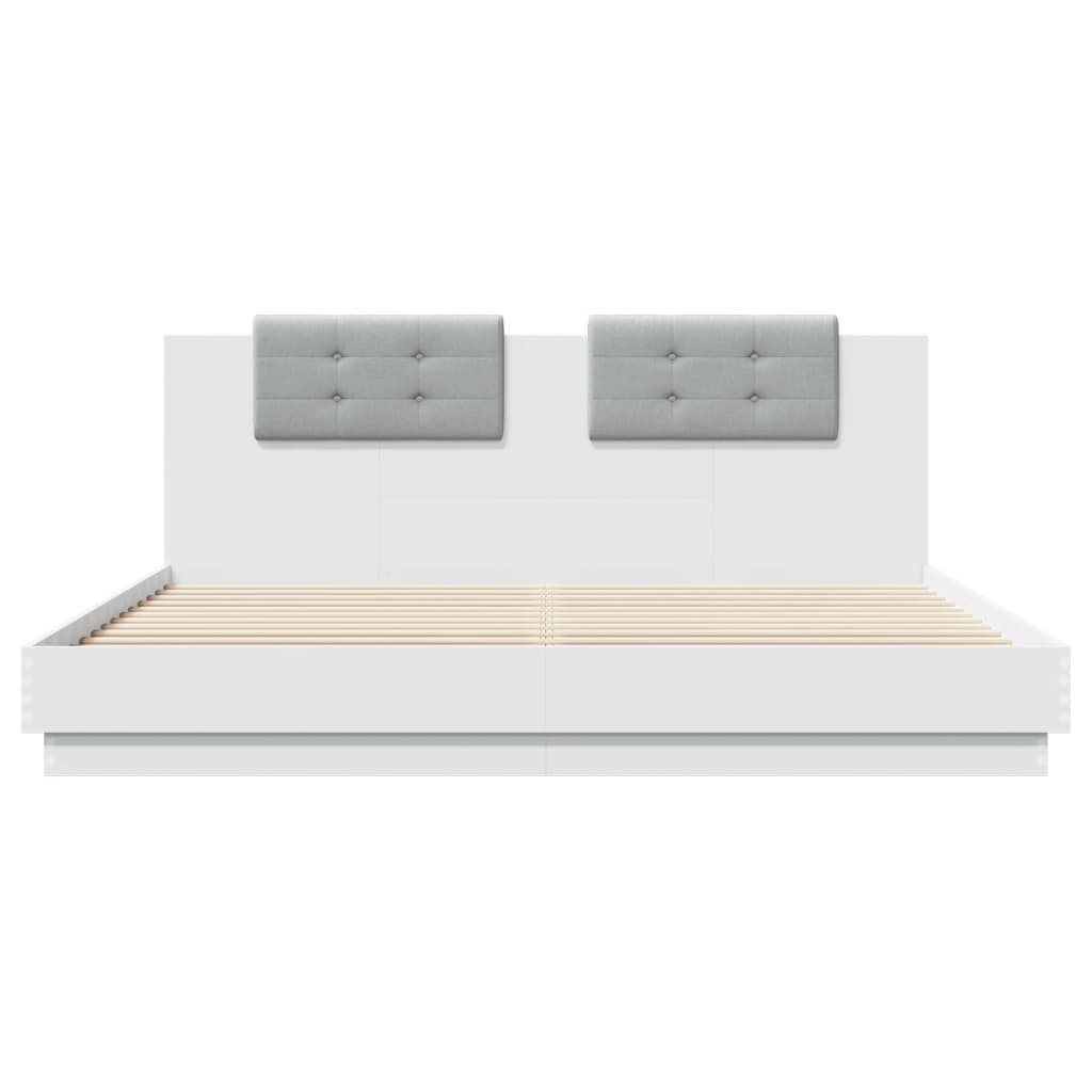 Estrutura de cama com cabeceira e luzes LED 160x200 cm branco