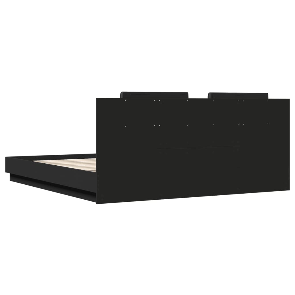 Estrutura de cama com cabeceira e luzes LED 160x200 cm preto