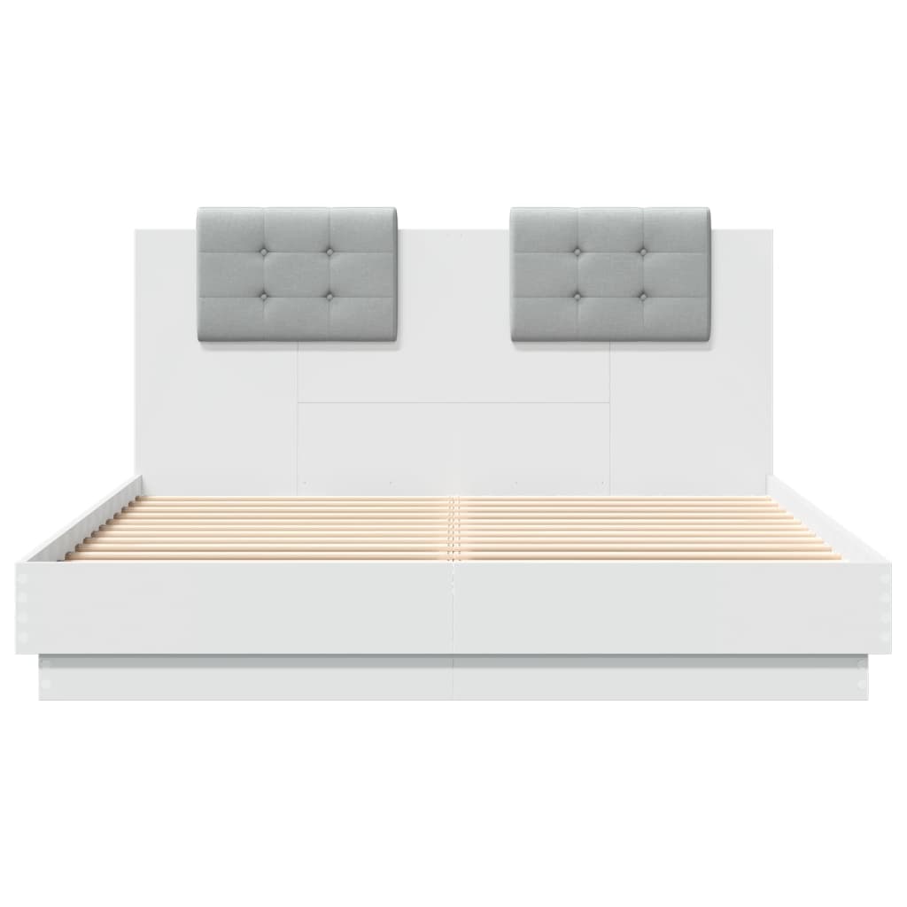 Estrutura de cama c/ cabeceira e luzes LED 150x200 cm branco