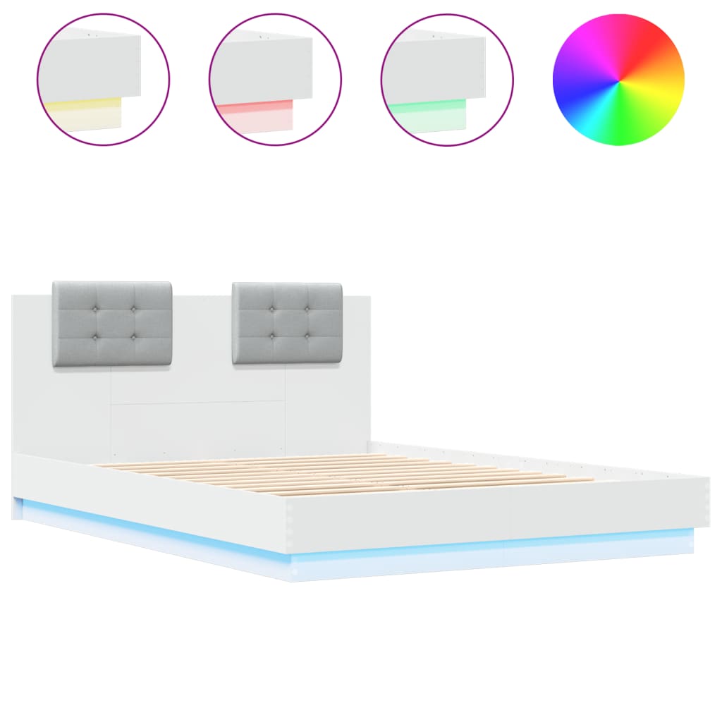 Estrutura de cama com cabeceira e luzes LED 120x200 cm branco