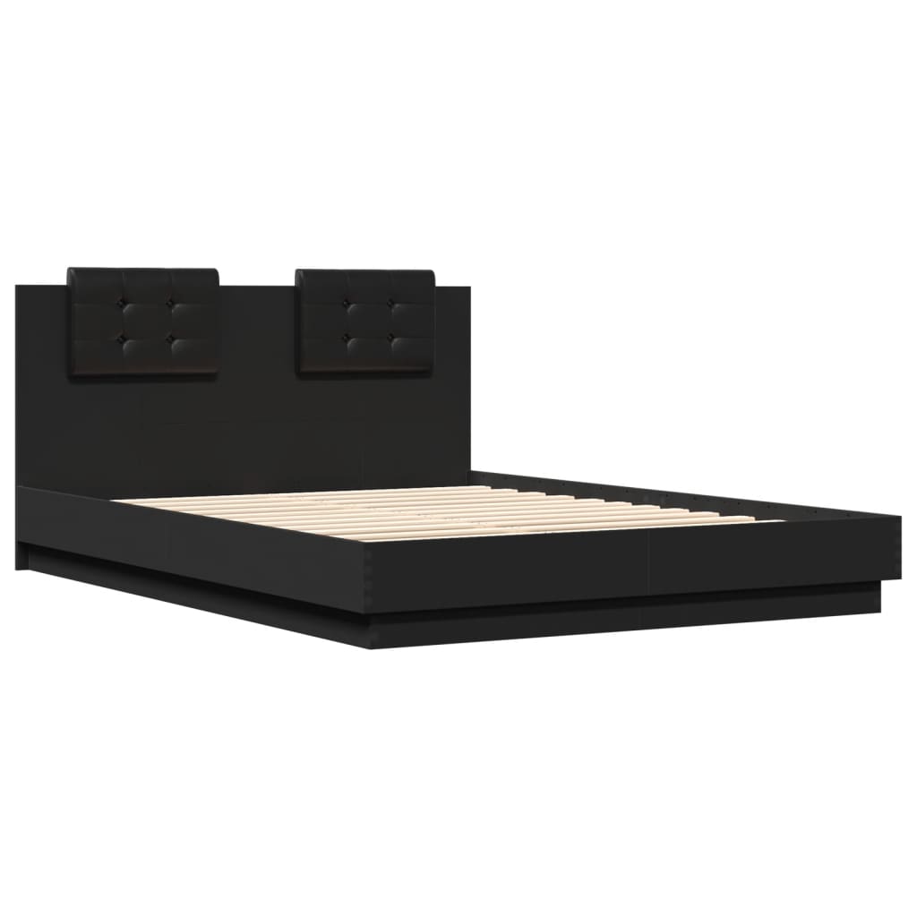 Estrutura de cama com cabeceira e luzes LED 120x200 cm preto