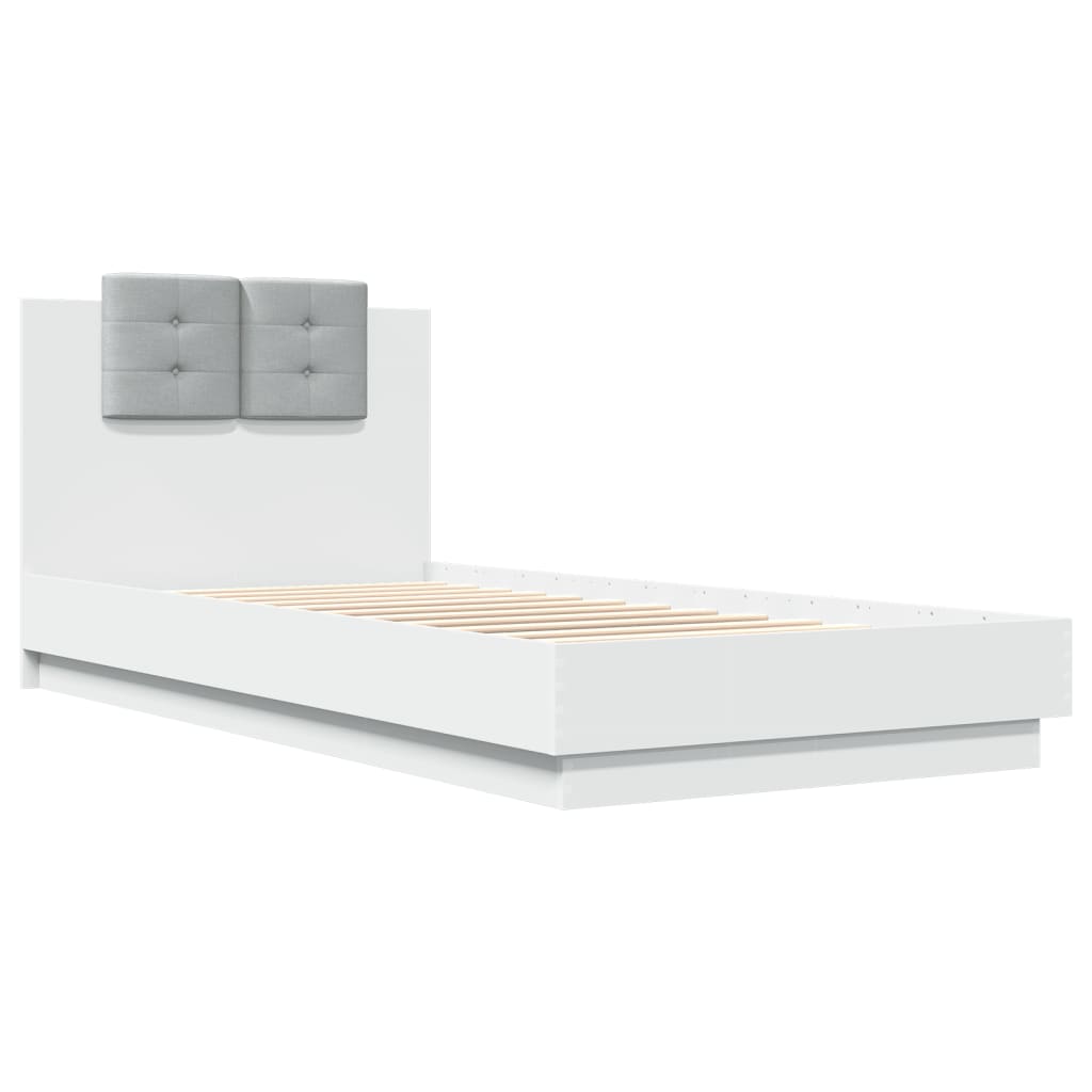 Estrutura de cama com cabeceira e luzes LED 90x200 cm branco