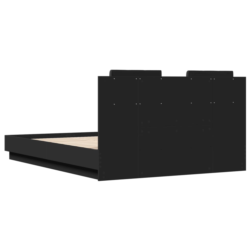 Estrutura de cama com cabeceira e luzes LED 140x190 cm preto