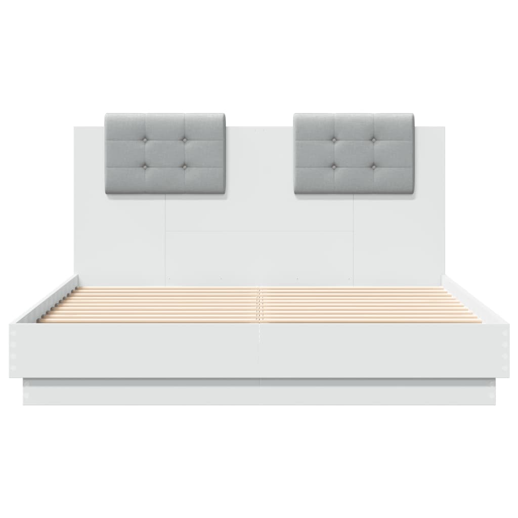 Estrutura de cama com cabeceira e luzes LED 120x190 cm branco