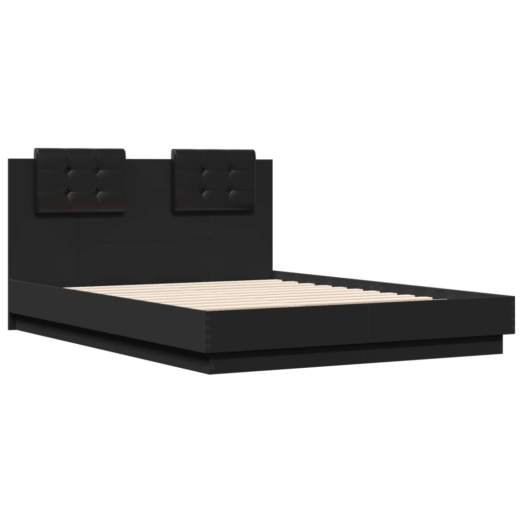 Estrutura de cama com cabeceira e luzes LED 120x190 cm preto