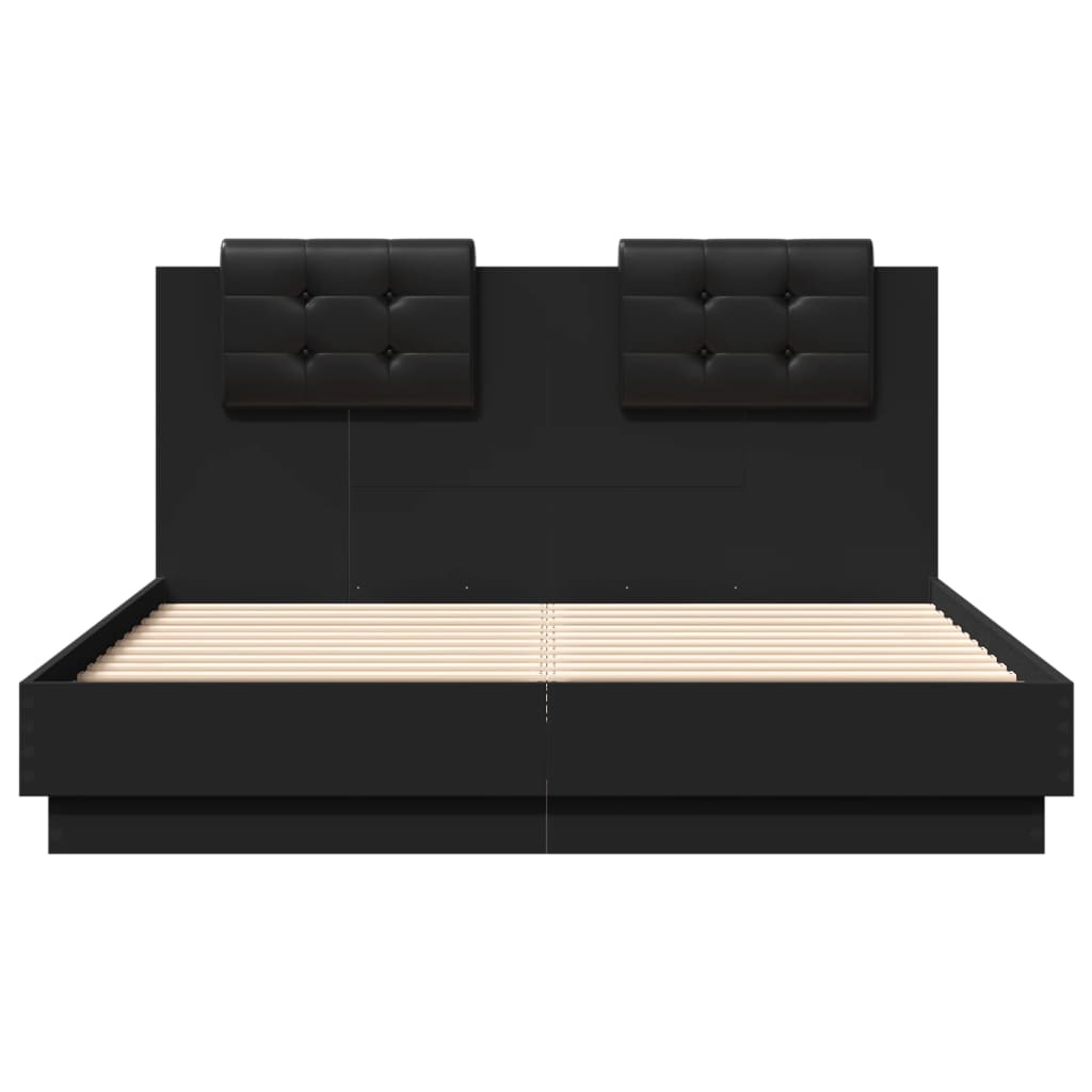 Estrutura de cama com cabeceira e luzes LED 120x190 cm preto