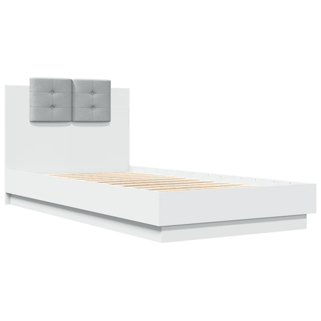 Estrutura de cama c/ cabeceira e luzes LED 90x190 cm branco