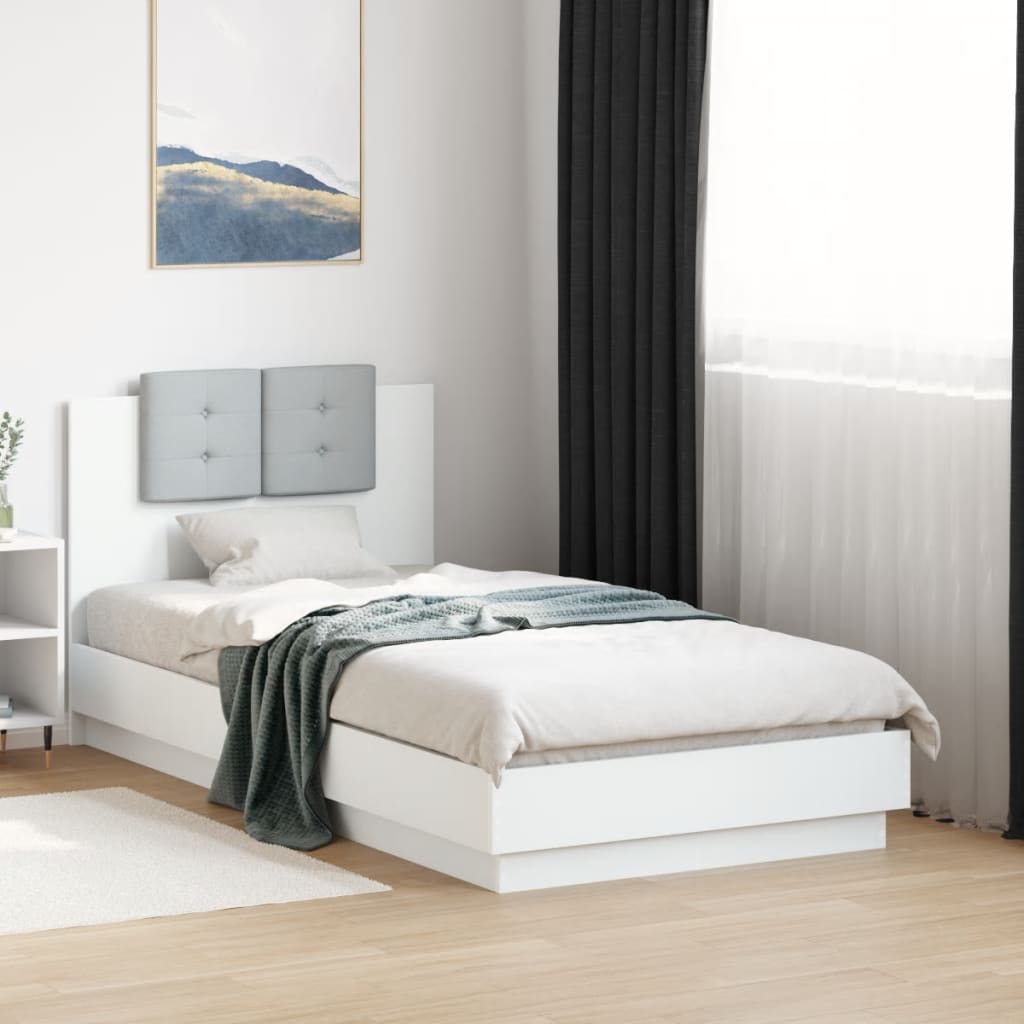 Estrutura de cama c/ cabeceira e luzes LED 90x190 cm branco