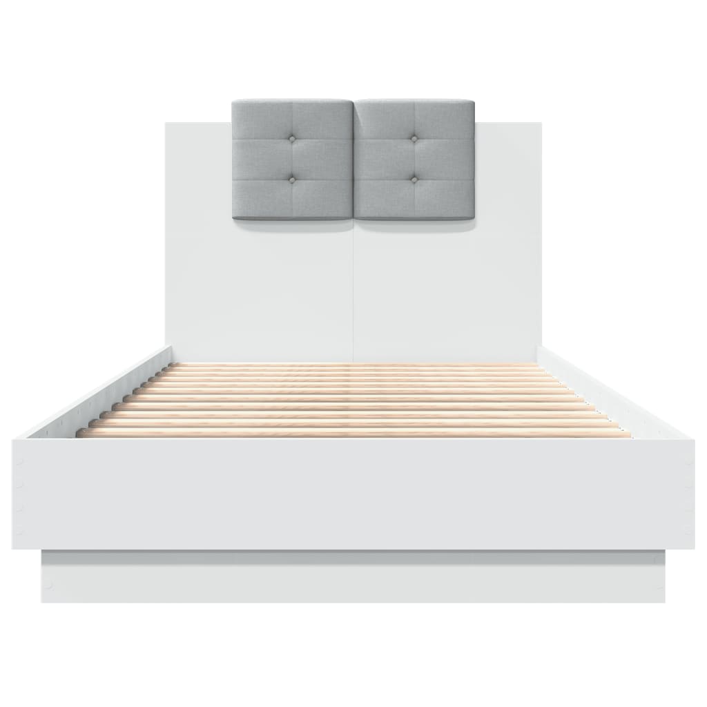 Estrutura de cama c/ cabeceira e luzes LED 90x190 cm branco