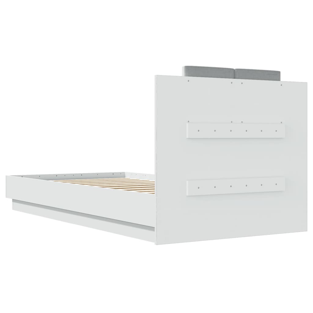 Estrutura de cama c/ cabeceira e luzes LED 90x190 cm branco