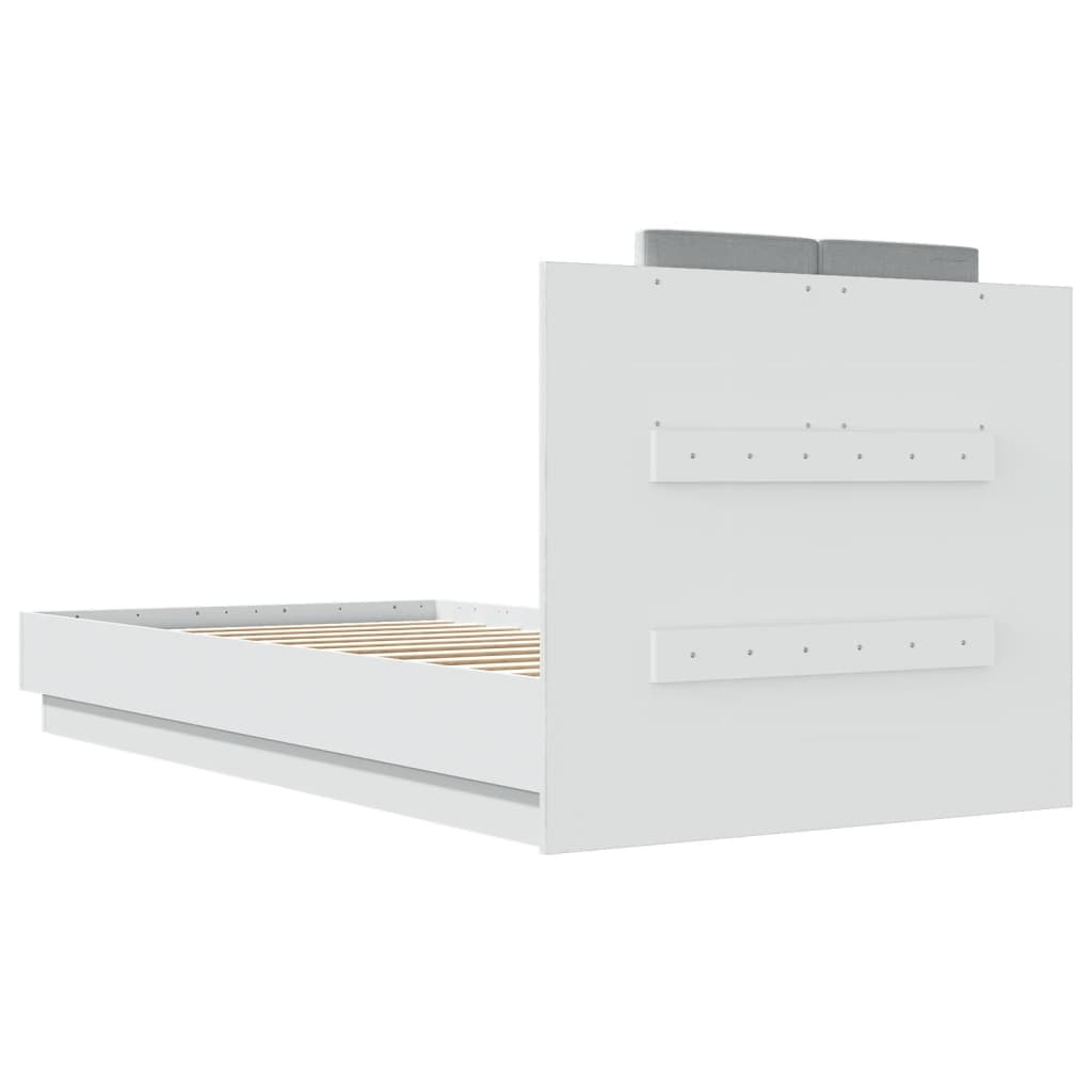 Estrutura de cama com cabeceira e luzes LED 75x190 cm branco