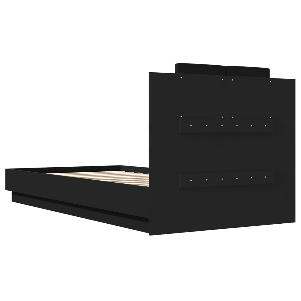 Estrutura de cama com cabeceira e luzes LED 75x190 cm preto