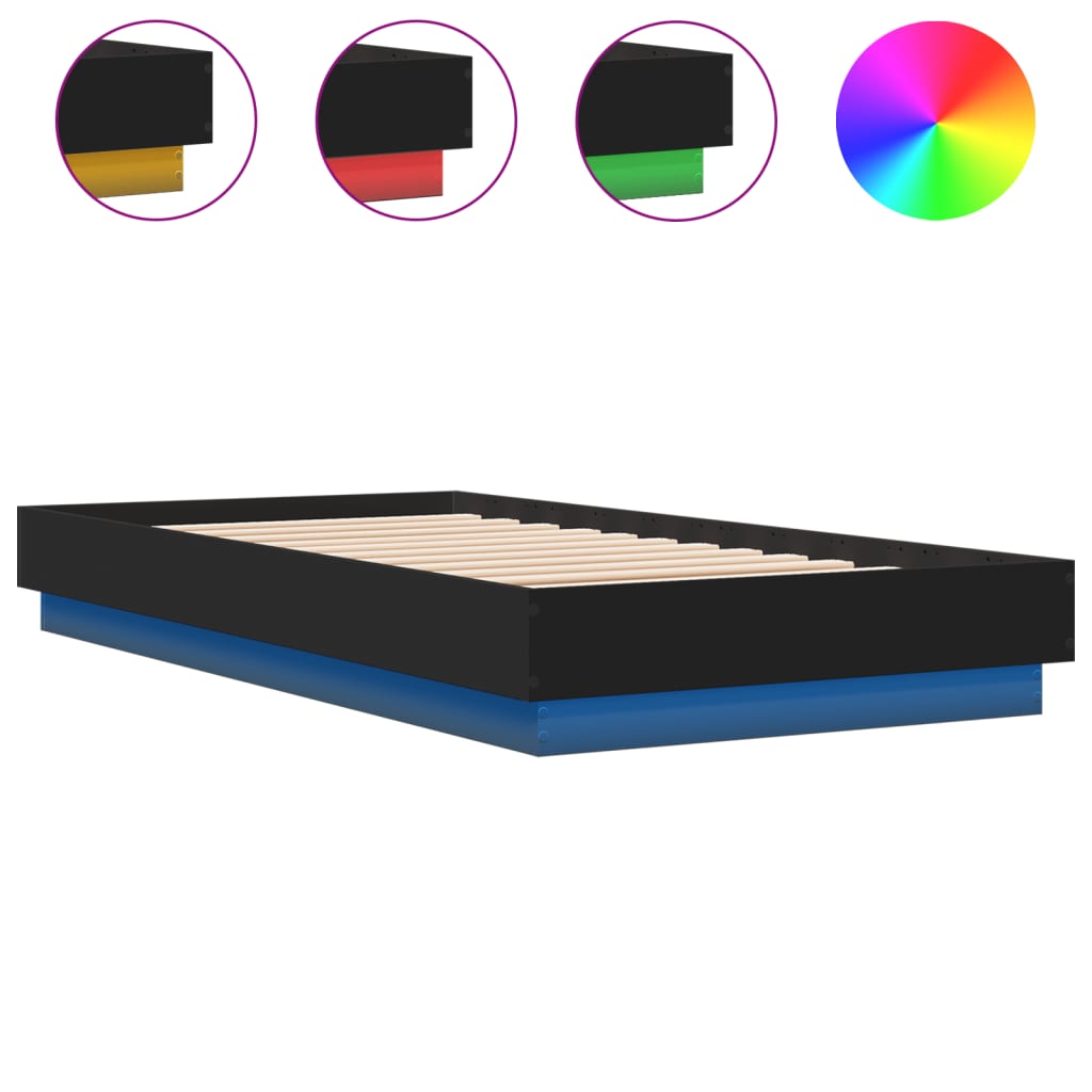 Estrutura de cama com luzes LED 90x190 cm preto