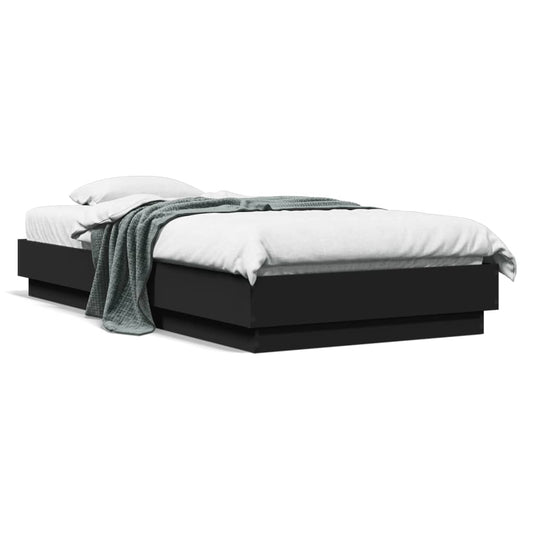 Estrutura de cama com luzes LED 90x190 cm preto